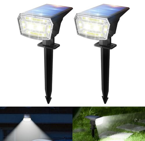 TECKNET 2 Pezzi Luci Solari da Giardino, 59 LED Super Luminosi 6500K, 3 Modalità di Illuminazione, Impermeabili IP65, Faretti Solari da Giardino Adatte per Viali, Cortili e Prati