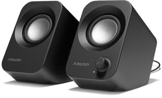 FUNLOGY Speaker - 14W Stereo PC Speakers, USB Powered, Compact Size with 30° Tilt Design, Volume Dial Control, for Desktop, Laptop, Monitor, Gaming Consoles, Black