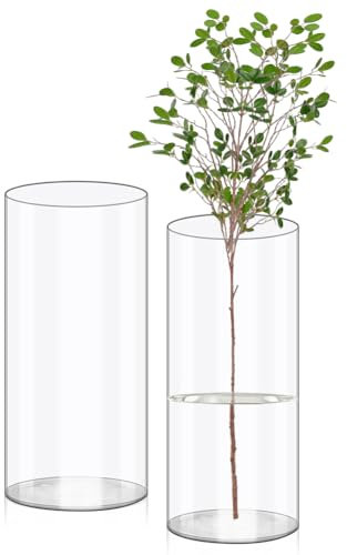Olrla jarrones de flores de acrílico transparente - Jarrón cilíndrico de plástico irrompible para arreglos florales, centros de mesa de boda, bricolaje (40 x 10 y 40 x 12 cm)