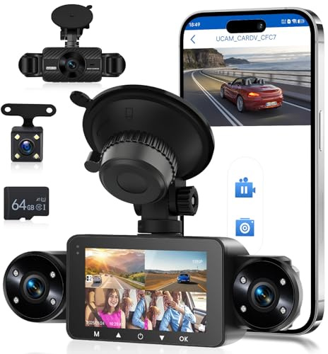 Hodozzy 1080P 4 Kanal Auto Dashcam, 360°Ansicht Dashcam Förre och bakom Vänster höger med Loop-Aufnahme, Nattsikt, G-Sensor, 24-Timmars Parkeringsläge, Belysningskorrektur + 64G TF-kort, Kamera
