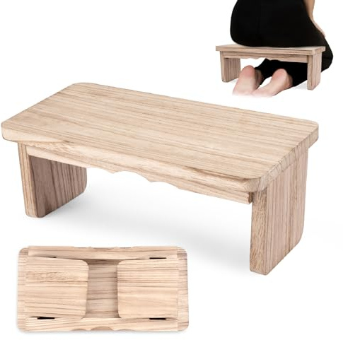 Elfzone Wooden Step Stool - 9'' One Step Stool for Adults, Wooden Beside Step, Heavy Duty/Portable/Nonslip/Durable Construction Safe Step for Bedroom/Kitchen (Light Wood)