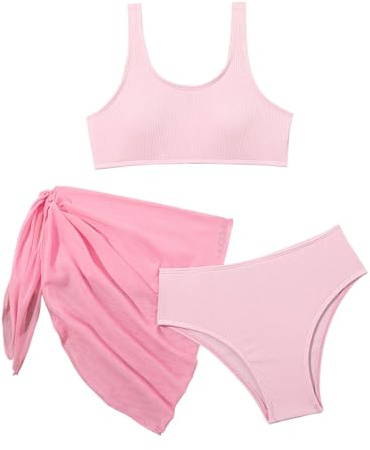 Bikini Niña,Mis Pedidos Traje de Baño de Tres Piezas para Niñas Crop Top y Braga Bikini de Natación Bañadores con Falda para para Cubrir La Playa Lindo Ropa de Playa para Piscina Surf 8-12 Años