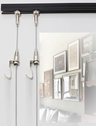 Kit di binari per Appendere Quadri al soffitto con Ganci, Robusto Kit di binari da Parete per cornici per Foto, Poster e opere d'Arte, 1 Binario (39), 2 Cavi, 2 Ganci (100 cm/39,37 Pollici)