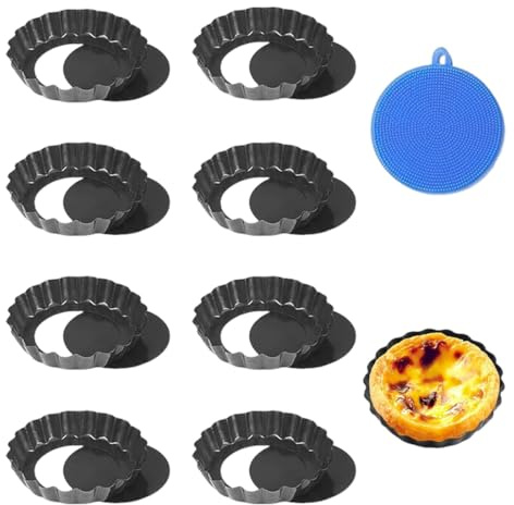 UIEXAY Teglia Crostata 8cm×5.5cm,Stampi per Crostatine Stampi di Crostate di Uova,Pirottini in Acciaio al Carbonio,Mini Stampo Torte Fondo Amovibile Antiaderente Tartellette