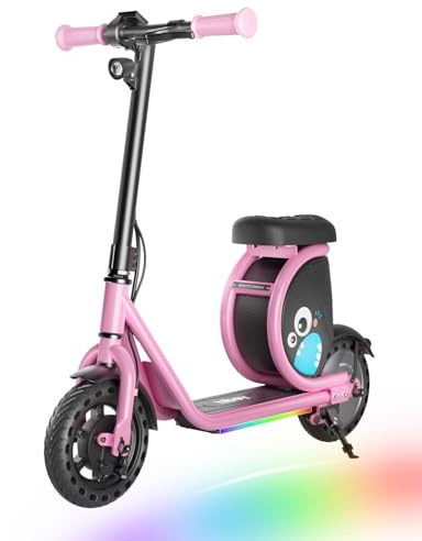 Hiboy JoyHaul Electric Scooter for Kids, Ages 4-10 – LED Neon Lights, 100W Brushless Motor, 56.16Wh Battery, Under-Seat Storage & Safety Brake, Pink