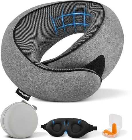 Jareach Premium Travel Pillows for Airplanes, New Travel Neck Pillow, 360° Ergonomic Design Neck Pillow Airplane Pillow, Memory Foam Pillows for Airplanes, Cars, Offices and Home Use (Dark Gray)