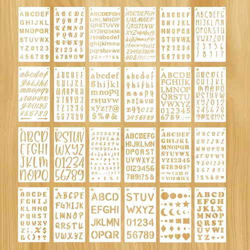 Buchstaben schablone, 24 Stück Buchstabenschablonen Alphabet Schablonen Buchstaben und Zahlen Schriftschablone zum Malen