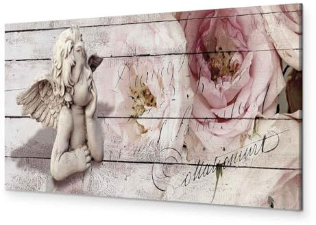 murando - Wandbilder XXL Engel 135x45 cm 1 tlg - Wand Deko Vlies Leinwand Bilder Groß Wanddeko Wohnzimmer Schlafzimmer Kunstdrucke Panoramabild - Holzoptik Blumen Rose Vintage h-C-0060-b-a
