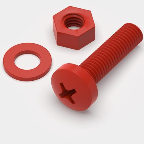 20 x Tornillo de cabeza cilíndrica Polipropileno Rojos (PP), Pernos Tornillos y Tuercas de Plástico, M5 x 20 mm, arandelas