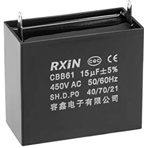 sourcing map Ceiling Fan Capacitor CBB61 15uF 450V AC Single Insert Metalized Polypropylene Film Capacitors 58x50x28mm for Water Pump Motor Generator