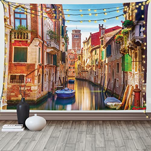 ABAKUHAUS Italien Wandteppich, Venedig-Kanal Stadtbild aus Weiches Mikrofaser Stoff Waschbar ohne Verblassen Digitaldruck, 150 x 110 cm, Braun Beige