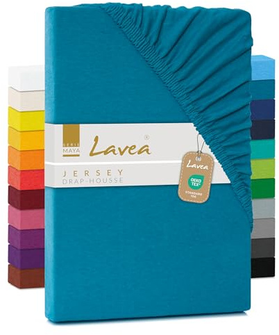 Lavea® Spannbettlaken 120x200cm - aus atmungsaktiver Baumwolle - Passgenau für Standardmatratzen bis 20cm - Aquamarines Bettlaken mit Gummizug - Jersey Spannbetttuch 120x200cm