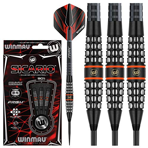 WINMAU Sicario Tungsten Steeltip Darts Set 25g with Prism Flights and Shafts (Stems)