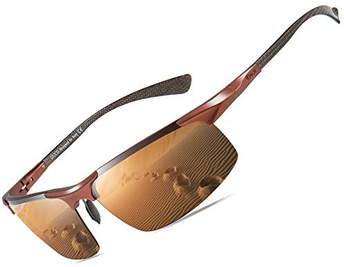 DUCO Herren Polarisierte Sonnenbrille mit Metallrahmen und Kohlefaser Brille Beine UV400 CAT 3 8277 (Braun)