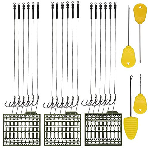 Shaddock 18 aparejos de pesca para carpas, cebo para pesca de carpas, anzuelos trenzados, hechos a mano, con topes de boilie (juego de 25 unidades)