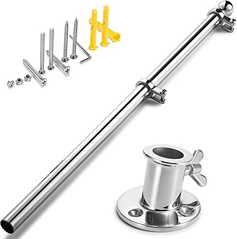 ZOMCHAIN Marin flaggstång med bas, flaggstångshållare, 316 rostfritt stål flaggstång set för båt, yacht, lastbil och gård – flaggstång 91 cm (35,82 tum)