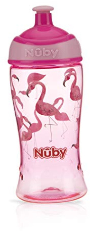 Nuby Thirsty Kids Tritanfree Flow Pop Up Super Slurp Water Bottle, Flamingo, 1 Pack, 12 Oz