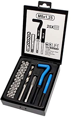 CCLIFE Gewindereparatur Gewinde Reparatur Satz M5 M6 M8 M10 M12 M14 zum Auswahl | Einsätze Hülsen, Größe:M8 X 1.25
