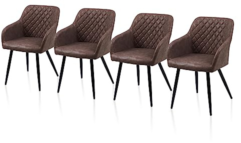 TUKAILAI 4er Set Esszimmerstühle Kunstleder Stühle Braun | Küchenstühle mit Armlehnen,Rückenlehne,Metallbeinen Moderne Polsterstuhl für Esstisch Küche Wohnung,abwischbare Oberfläche