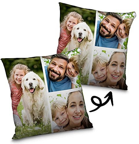 Coussin personnalisé avec photo. Cadeaux photo. Coussin personnalisé. Entièrement imprimé sur les deux côtés jusqu'à la couture. Jusqu'à 8 photos. Rembourrage inclus. Différentes tailles. 3 PHOTOS