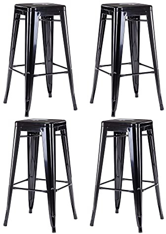 Duhome Sgabello Bar Industriale Esterno, Set di Sgabelli Bar Alto in Metallo, Impilabile Sgabelli da Pranzo, Scandinavian Sgabello Alta per Cucina, Pranzo, Pub, Moderni (Nero, 76cm-4PCS)