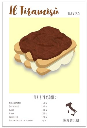 Vulfire Stampa da Parete Tiramisù, Dessert Dolce Ricetta, Idea Regalo Speciale, Arredamento Casa Salotto Ufficio Cucina, Poster in carta glossy premium (29.7x42)