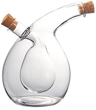 RosyFate Distributeur d'huile et de Vinaigre 2 en 1, Vinaigre et Distributeur d'huile, Bouteille d'huile en Verre 2en 1 avec Bouchons en Liège 350ml