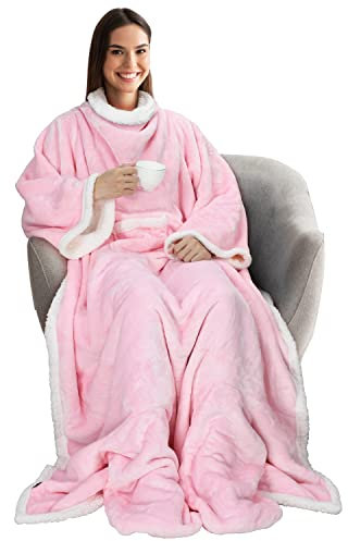 Catalonia Classy Coperta indossabile con maniche e piedi, coperta TV reversibile calda coperta in micropile sherpa con tasca, regalo per adulti donne uomini