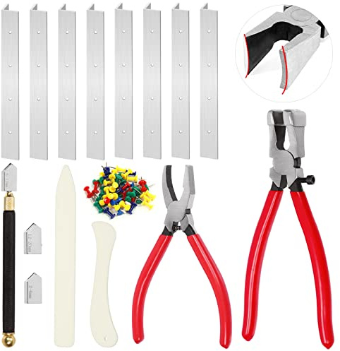 Swpeet 55 Stück 15,2 cm Layout-Blocksystem mit Glaslaufzange und Glasschneider-Sortimentskit, Platisches FID, Öltropfer, Reißzwecken, Schraubendreher für Buntglas-Schneidzubehör