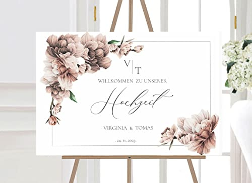 Manschin-Laserdesign Willkommensschild Aluverbund personalisiert - Made in Germany - Welcome Willkommen Schild für Hochzeit (45x30cm)
