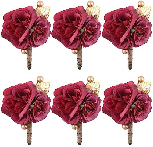 6 Stück Hochzeit Braut Blumen Anstecker, Boutonniere Rose Rosa Seide Blumen Boutonniere Hochzeit Rose Blumen Anstecker Bräutigam Hochzeitsanstecker für Bräutigam Herren Braut Frauen -Boutonniere