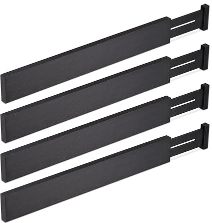 Relaxdays Schubladentrenner, 4er Set Ladentrenner, verstellbar von 46 bis 56 cm, Schubladenteiler Küche, Bambus, schwarz