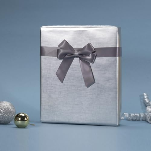 GAKA FAVOR Geschenkpapier Silber Rollen - 2 Rollen (43x500cm pro Rolle) - Silver Streifen Gebürstet Geschenkpapier für Weihnachten, Valentinstag, Hochzeit, Geburtstag