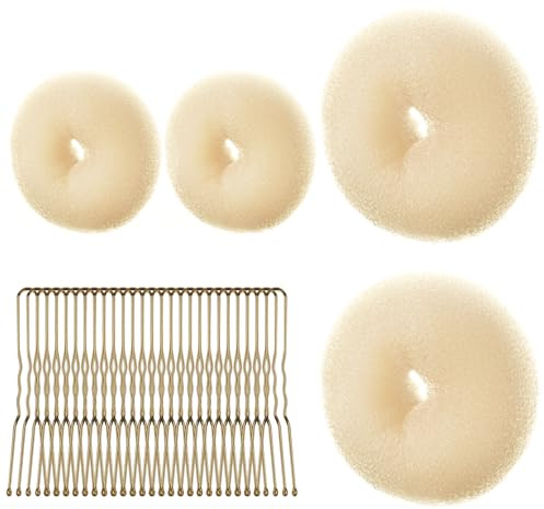 URAQT Hår Donut Bulle Maker Set, 4 st Ring Style Donut Bun Shaper med 30 hårnålar, Blond Chignon Munk Bulle hårtillbehör för flickor Barn Kvinnor DIY Chignon hårstilar