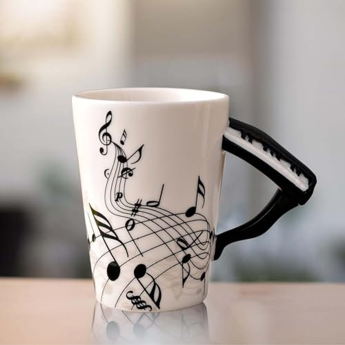 Tazza da caffè in ceramica con manico per pianoforte, nota musicale, tazza da tè stampata, tazza da tè, tazza in ceramica, tazza da caffè per la musica cara, regalo musicale, 250 ml