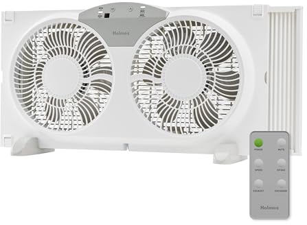 HOLMES 9 Twin Digital Window Fan, Reversible Airflow Blades, In/Out Exchange, 3 Speeds, Built-In Extender Panels, Ideal for Home, Bedroom or Office, Remote Control, White