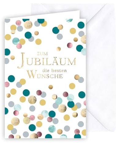 KE - Glückwunsch-Karte zum Jubiläum, mit Umschlag, DIN B6, Jubiläumskarte, goldene Folienverzierung, Motiv: Punkte
