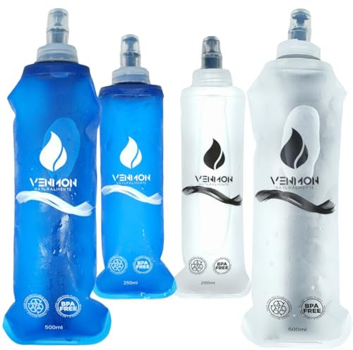 Gourde sans BPA pour la course, gourde d’eau de sport, réutilisable, très robuste, lot de 4 (2 x 500 ml avec sangle dorsale et 2 x 250 ml)