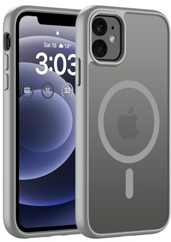 ORDA Magnetische für iPhone 12 / iPhone 12 Pro Hülle, Grau | Kompatibel mit für MagSafe, Durchscheinend Rückseite, Matt Handyhülle, Stoßfest Kratzfeste Schutzhülle