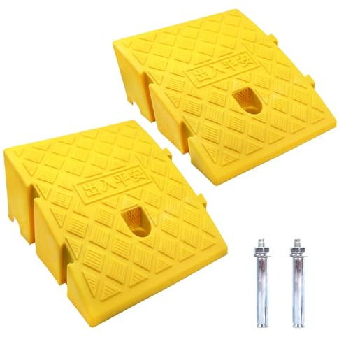 Rampes de Trottoir, en Plastique Robuste, 2 Pièces Portable Rampe Fauteuil Roulant de Porte pour Allée, Trottoir, Moto, Scooter, Voiture, avec 2 Boulons D'extension