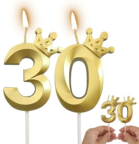 Gold Number Candles Birthday Candles for Cake Candles Birthday Decorations for Women/Men Birthday Cake Topper (Gold, 30)