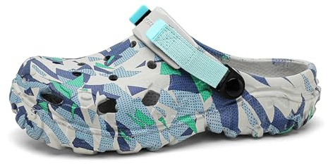 ihinzry Hommes Jardin Sabot modèle Mule Sabot léger Respirant Chaussures en Caoutchouc Souple Hommes Eau Plage Piscine Sandales Pantoufles en Plein air avec bandoulière réglable Gris & Bleu 43