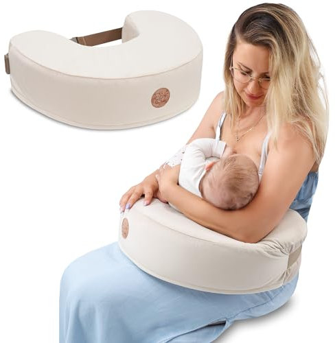 Stillkissen XXL Lagerungskissen für Baby Stillen Nursing Pillow - Schwangerschaftskissen Stillmond Breastfeeding Mond und Kinder Stillhörnchen mit Memory Foam Beige