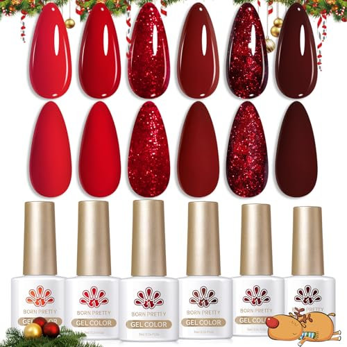 Born Pretty UV Nagellack Glitzer Rot - Gel Nagellack Burgunder Dunkelrot Weinrot UV Lack Maniküre und Nagelkunst DIY zu Hause