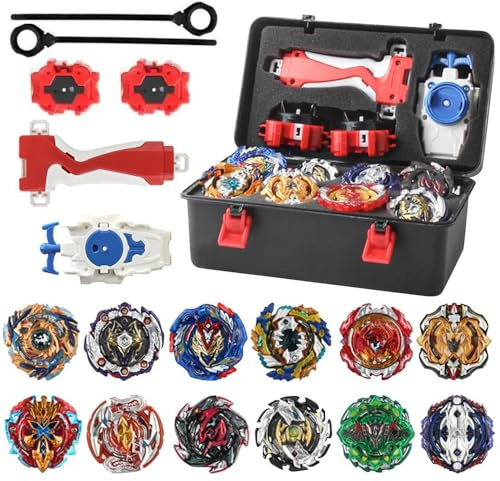 Dhqkqg 12in1 Burst Trottole, Trottole da Combattimento con Scatola in Metallo e Trasmettitore, Top Burst Gyros Set, Gyro Trottola Burst Turbo Set, Trottole e Burst Lanciatore per Bambini