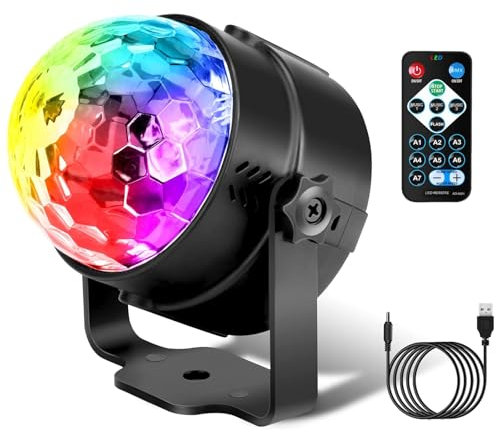 Discokugel, LED Disco Lights, 360°Rotierende Musikgesteuert Discolicht Partylicht Mit Fernbedienung- 3W RGB Dynamisch Disco Lichteffekte, 85CM/2.79ft USB Kabel für Party/Halloween/Kinder/Hochzeit