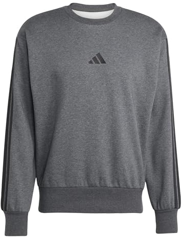 adidas Uomo Essential Three Stripes Fleece Sweatshirt, Dark Grey Heather/Black, XXL