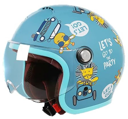 Vintage 3/4-Jethelm Für Kinder, Vier-Jahreszeiten-Motorradhelme Mit Visier Für Süße Jungen Und Mädchen, DOT/ECE-Zugelassener Kinder-Motorradhelm Für Roller-Moped B,55cm