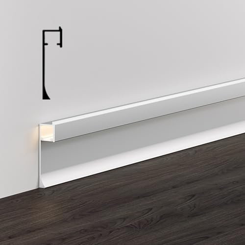 Stuckleisten Decke LED LED-Schienenbeleuchtungs-Sockelleiste, Sockelleistenverkleidung Aus Aluminiumlegierung Für Wohnzimmer/Schlafzimmer/Küche/Heimkino, LED-Aluminiumkanal Mit Niedrigem Profil, 1 M L