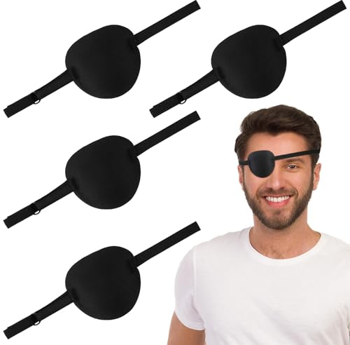 4 Stück Augenklappen, 3D Verstellbare Augenklappe | Pirat Eye für Linke Oder Rechte Augen Amblyopie Erholungsphase Nach,Medizinische Augenklappen für Erwachsene Kinder(Schwarz)
